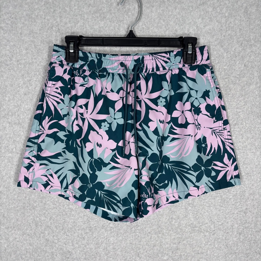 Hollister Gilly Hicks Board Shorts XS Green Pink Floral Tropical Swim Running